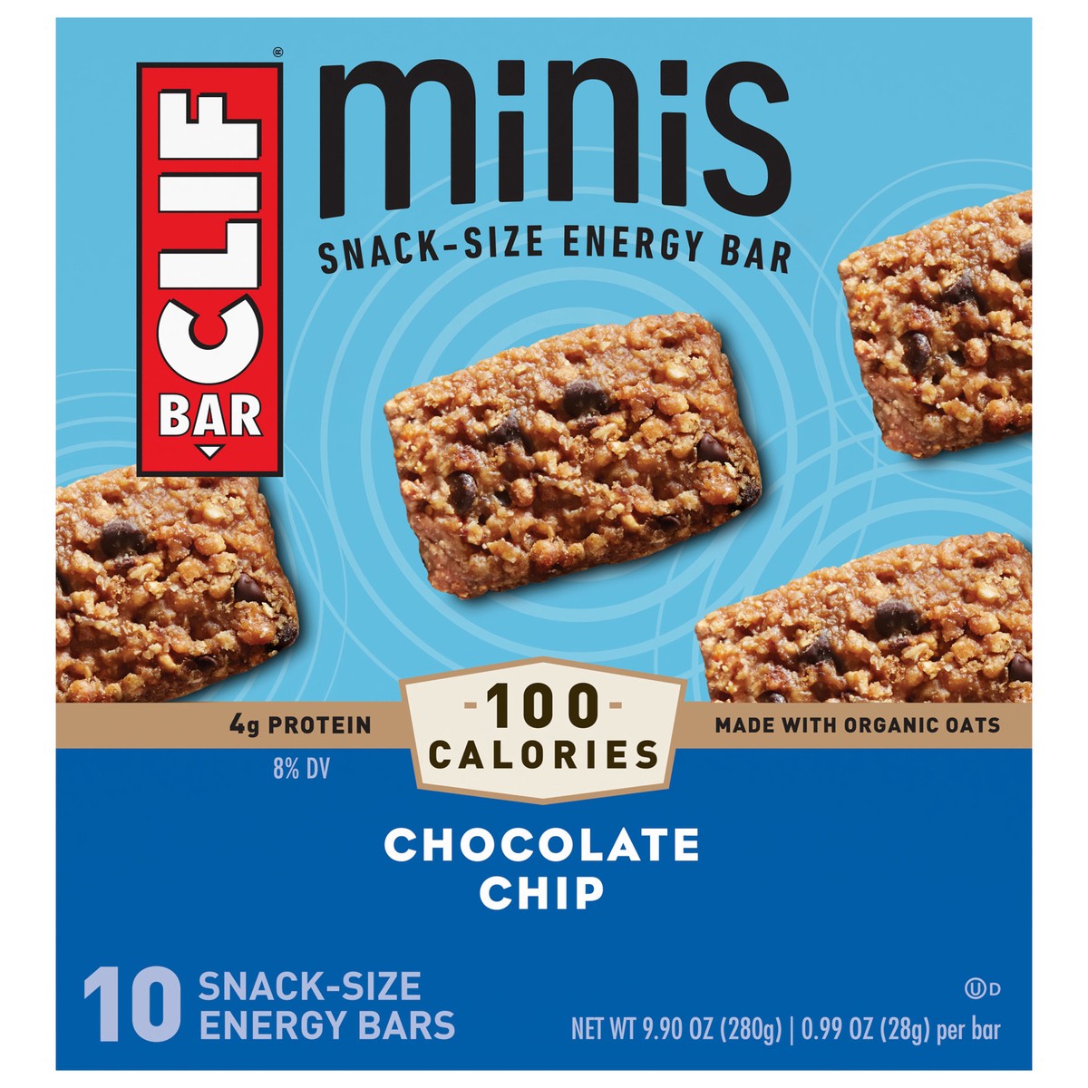 slide 4 of 9, CLIF BAR Minis - Chocolate Chip - Made with Organic Oats - 4g Protein - Non-GMO - Plant Based - Snack-Size Energy Bars - 0.99 oz. (10 Pack), 9.9 oz