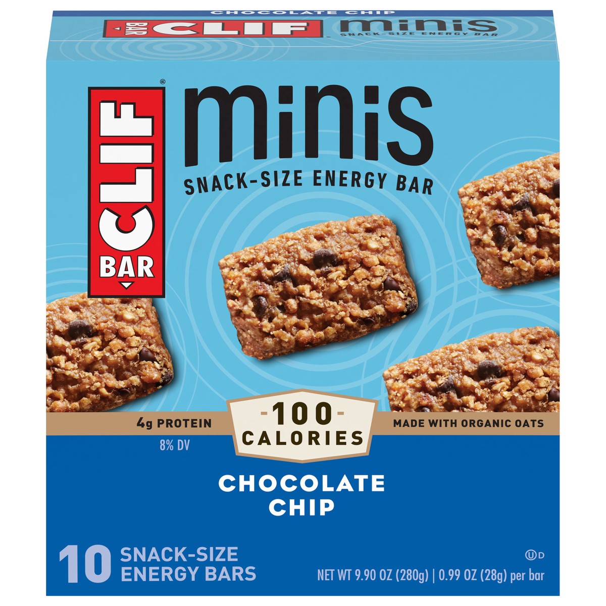 slide 1 of 9, CLIF BAR Minis - Chocolate Chip - Made with Organic Oats - 4g Protein - Non-GMO - Plant Based - Snack-Size Energy Bars - 0.99 oz. (10 Pack), 9.9 oz