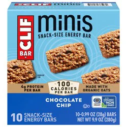 CLIF BAR Minis - Chocolate Chip - Made with Organic Oats - 4g Protein - Non-GMO - Plant Based - Snack-Size Energy Bars - 0.99 oz. (10 Pack)