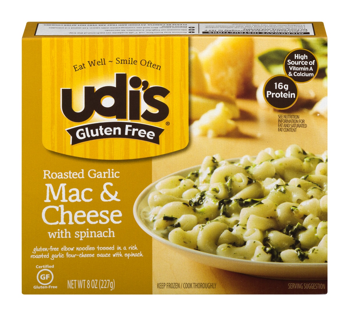 slide 1 of 1, Udi's Gluten Free Roasted Garlic Mac & Cheese with Spinach, 8 oz
