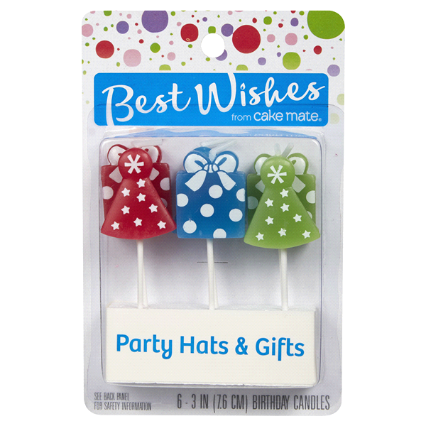 slide 1 of 1, Best Wishes Candles by Cake Mate Party Hats & gifts, 6 ct