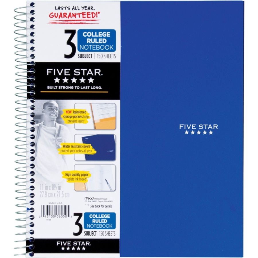 slide 2 of 2, Five Star Trend 05244 Wirebound Wide Ruled 3-Subject Notebook, 1 ct