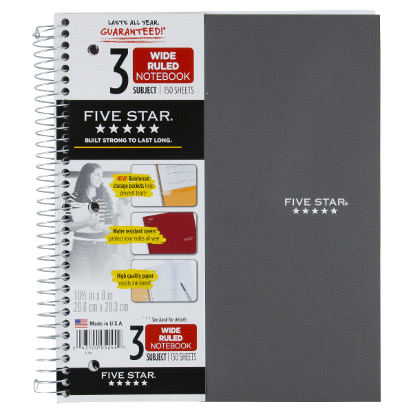 slide 1 of 2, Five Star Trend 05244 Wirebound Wide Ruled 3-Subject Notebook, 1 ct