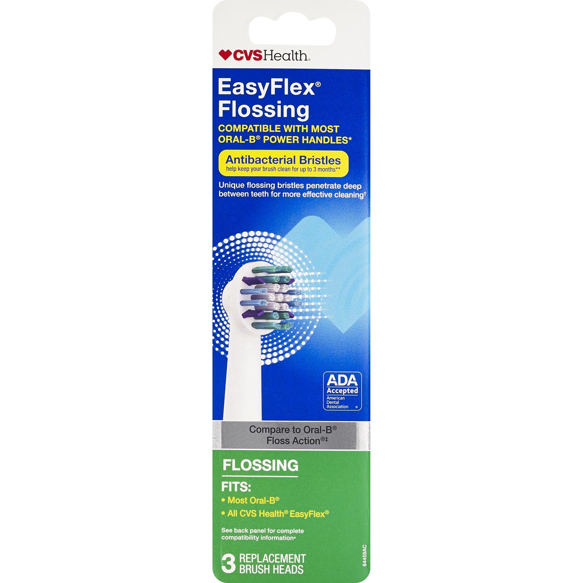 slide 1 of 1, Cvs Health Easyflex Flossing Antibacterial Replacement Brush Heads, 3 Ct, 3 ct