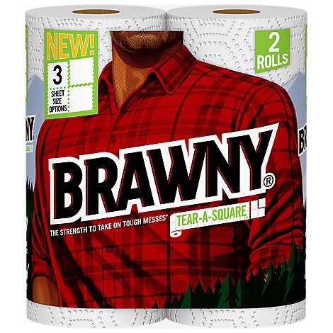 slide 1 of 1, Brawny Paper Towels Tear A Square Regular Roll White, 2 ct