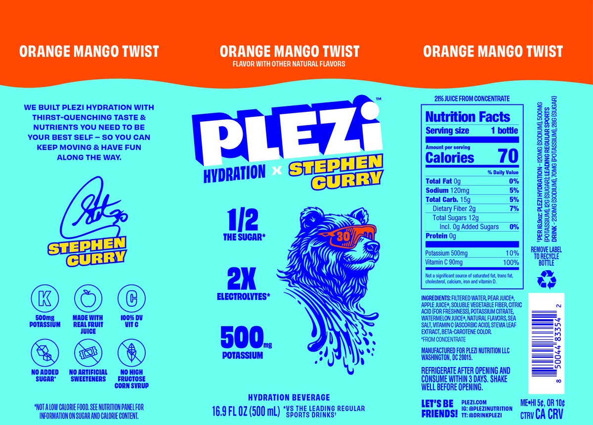 slide 2 of 9, PLEZi Hydration, Orange Mango 16.9 oz, 16.9 fl oz