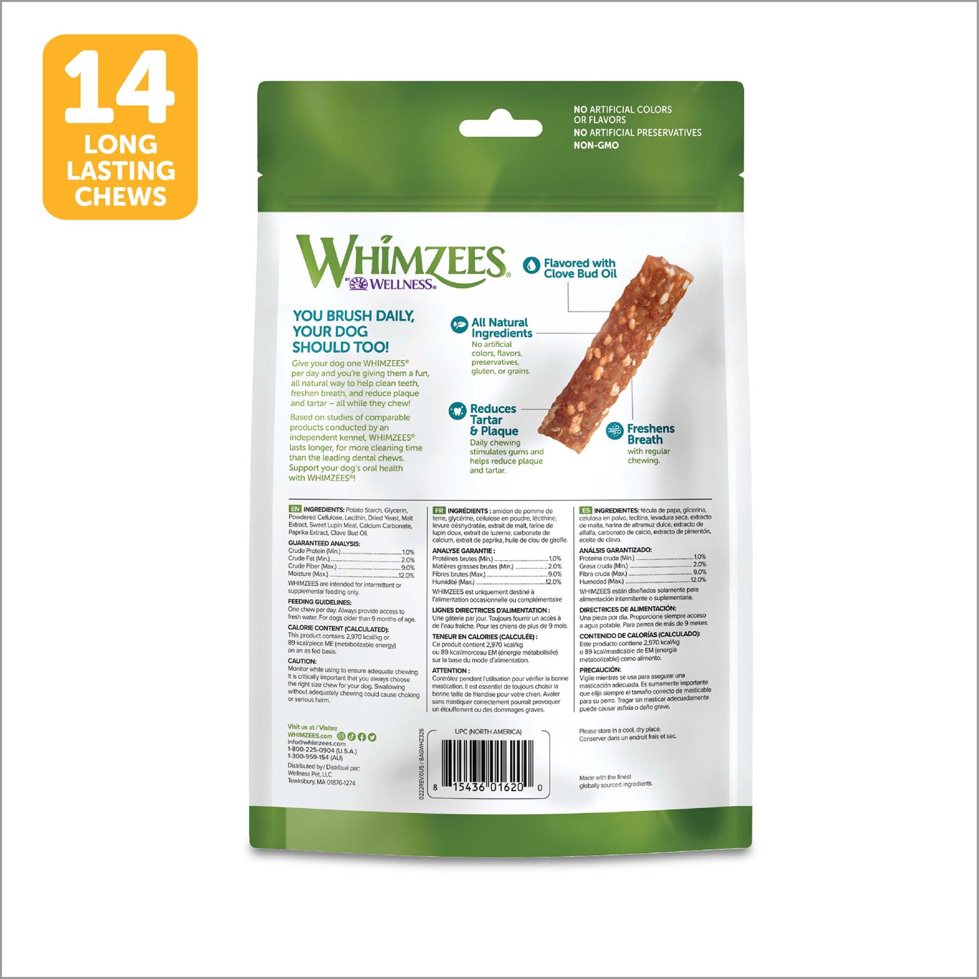 slide 5 of 5, WHIMZEES Wellness Veggie Sausage Dog Dental Treats, Natural Chews, Medium Size Stick, (14 Count), 1 ct