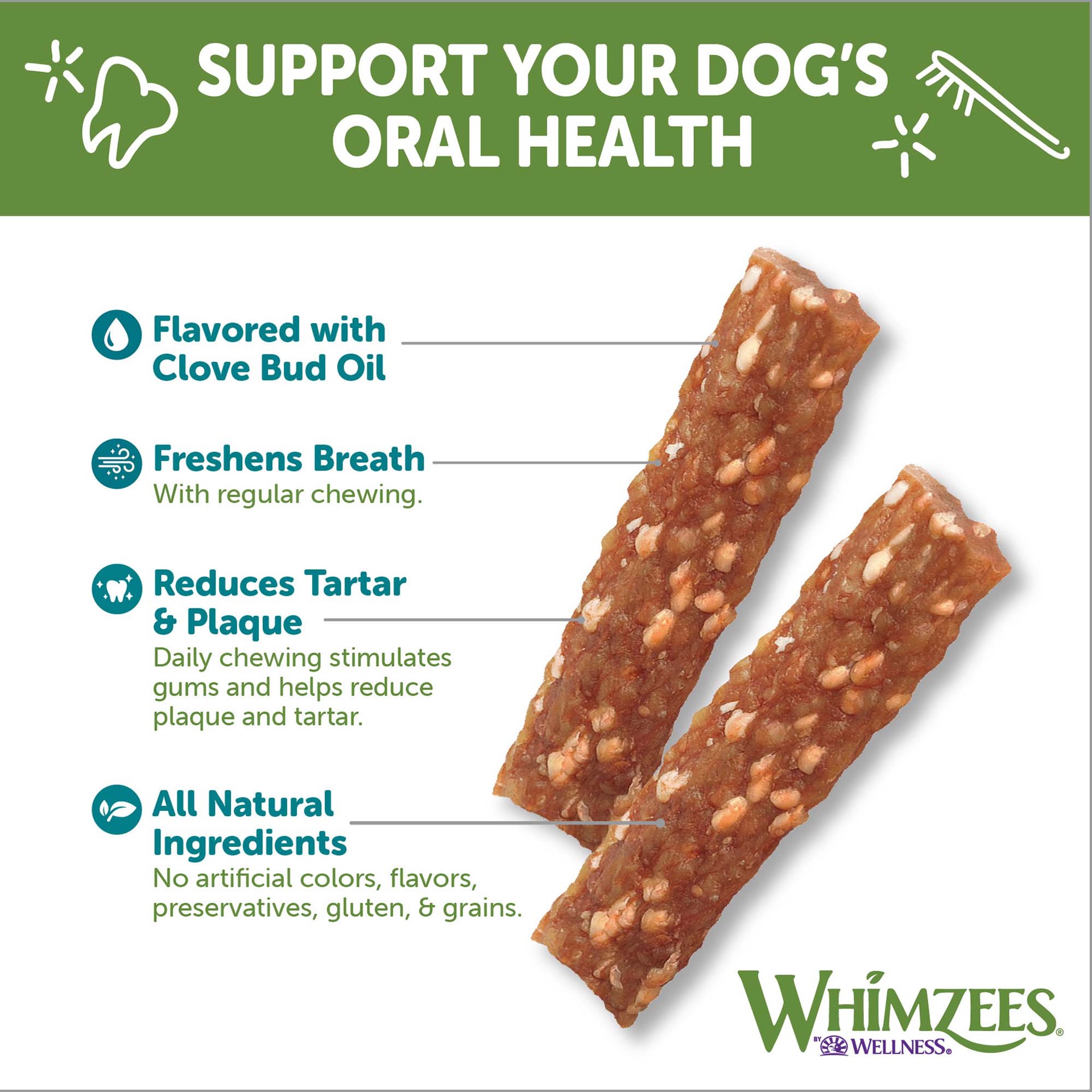 slide 4 of 5, WHIMZEES Wellness Veggie Sausage Dog Dental Treats, Natural Chews, Medium Size Stick, (14 Count), 1 ct