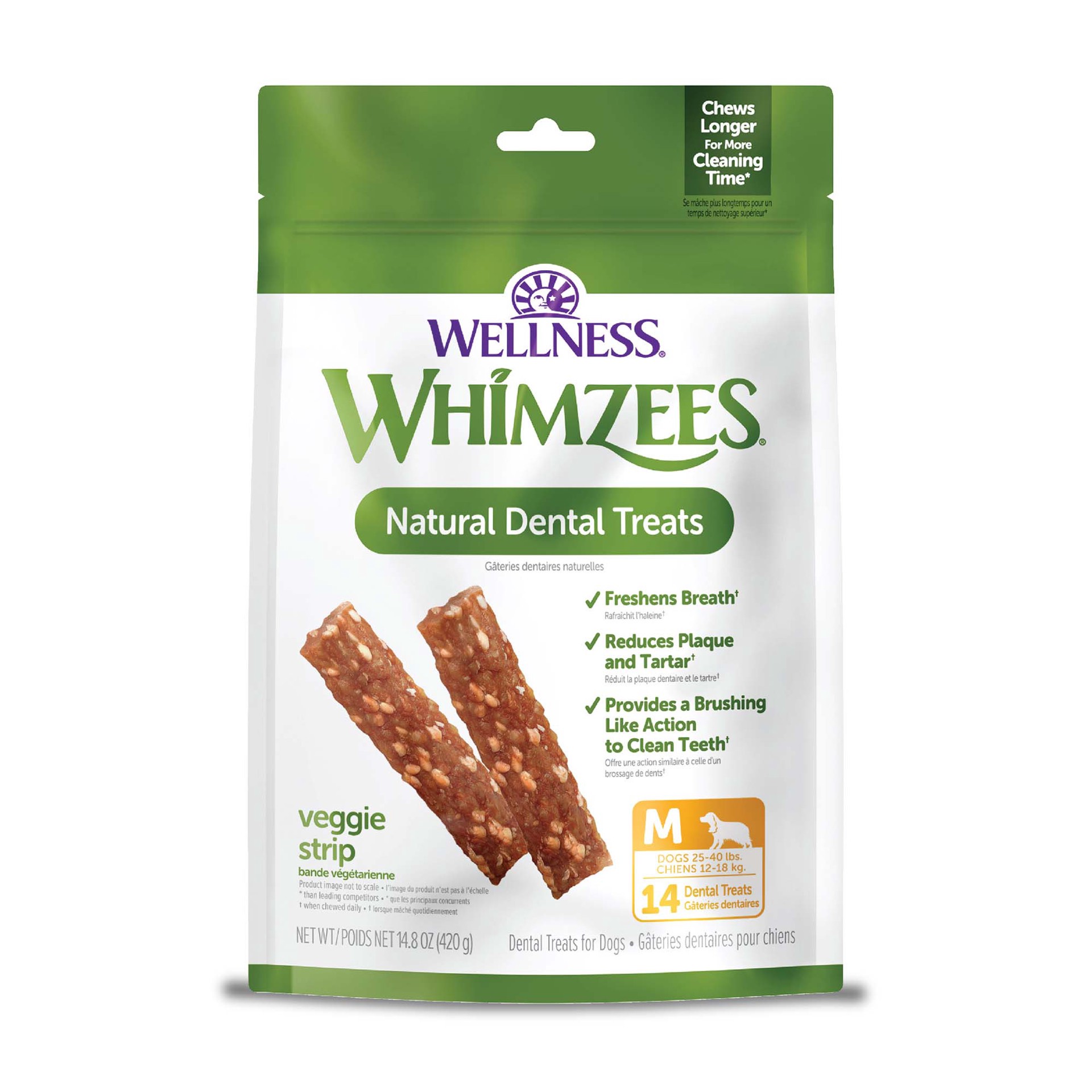 slide 1 of 5, WHIMZEES Wellness Veggie Sausage Dog Dental Treats, Natural Chews, Medium Size Stick, (14 Count), 1 ct