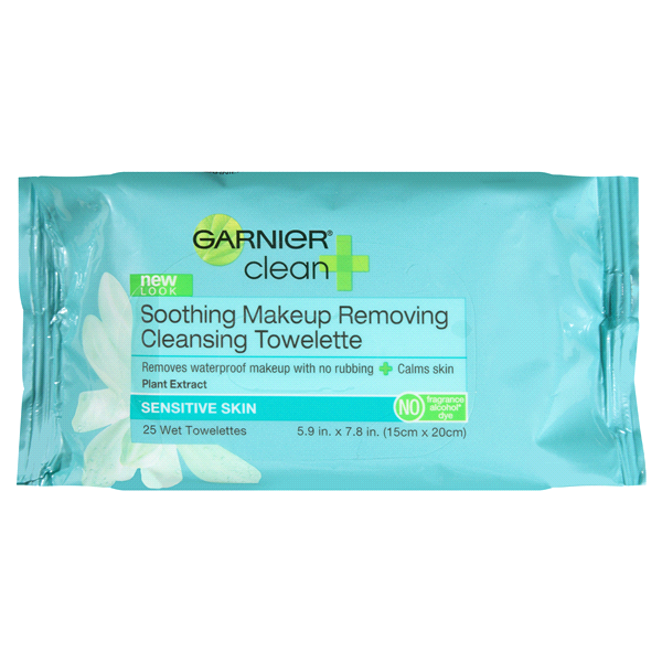 slide 1 of 1, Garnier Clean Soothing Makeup Removing Cleansing Towelettes For Sensitive Skin, 25 ct