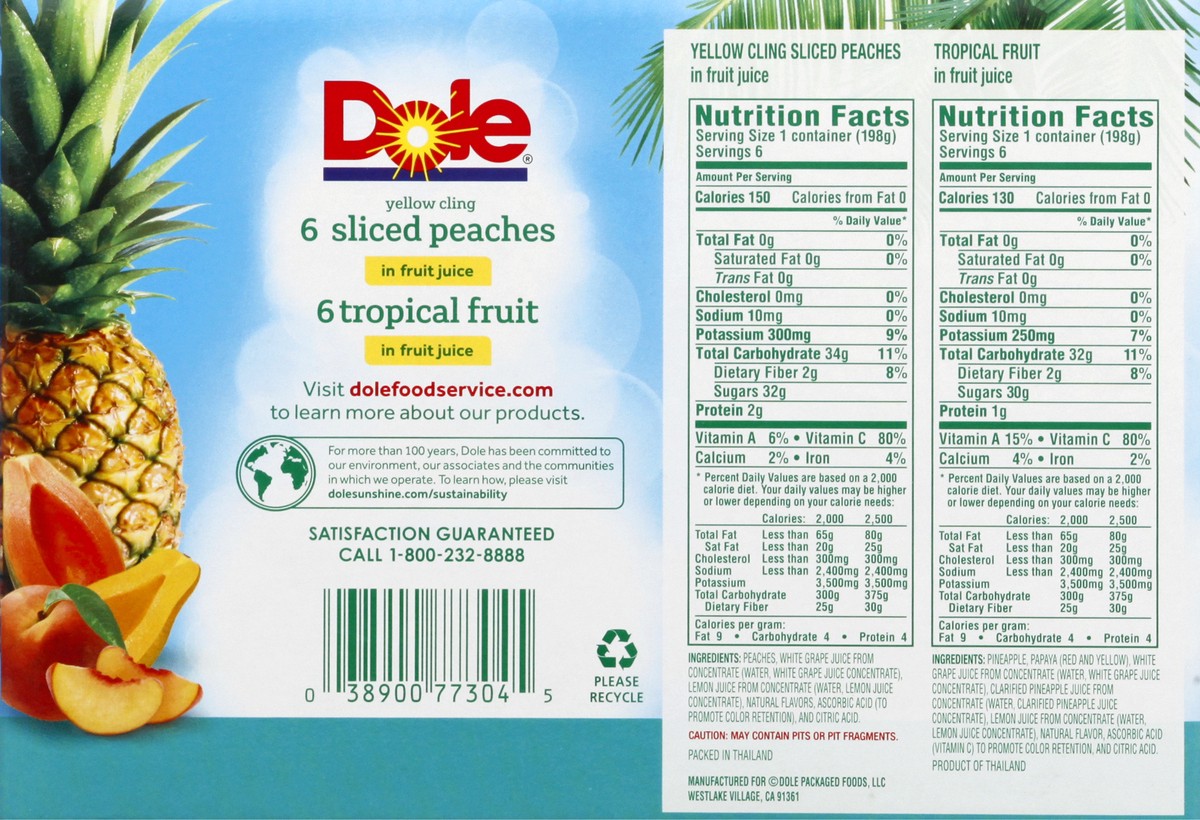 slide 4 of 10, Dole In Fruit Juice Yellow Cling Sliced Peaches/Tropical Fruit 12 ea, 12 ct