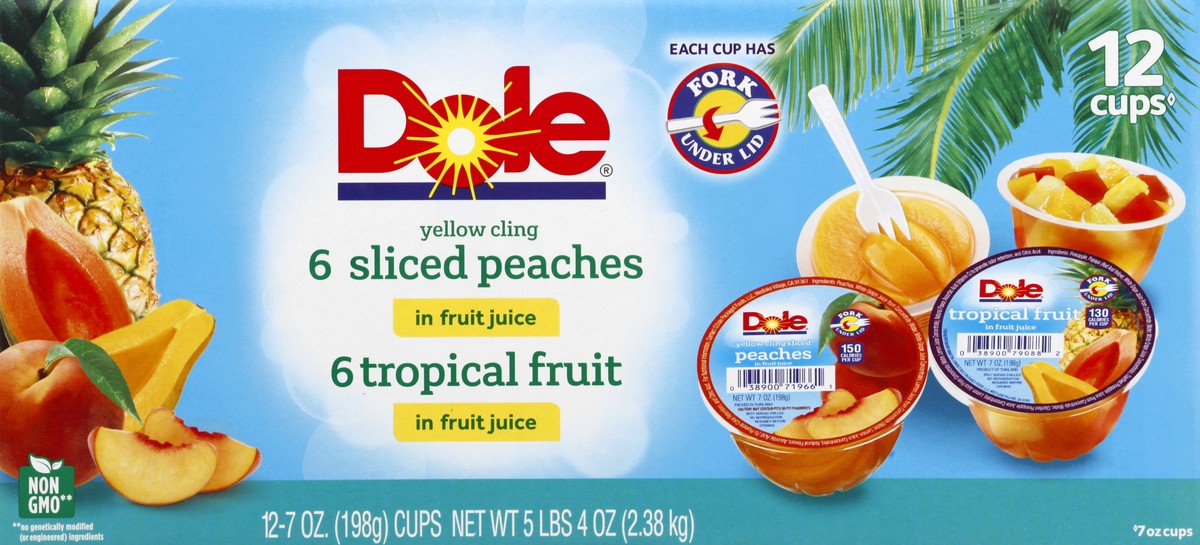 slide 10 of 10, Dole In Fruit Juice Yellow Cling Sliced Peaches/Tropical Fruit 12 ea, 12 ct