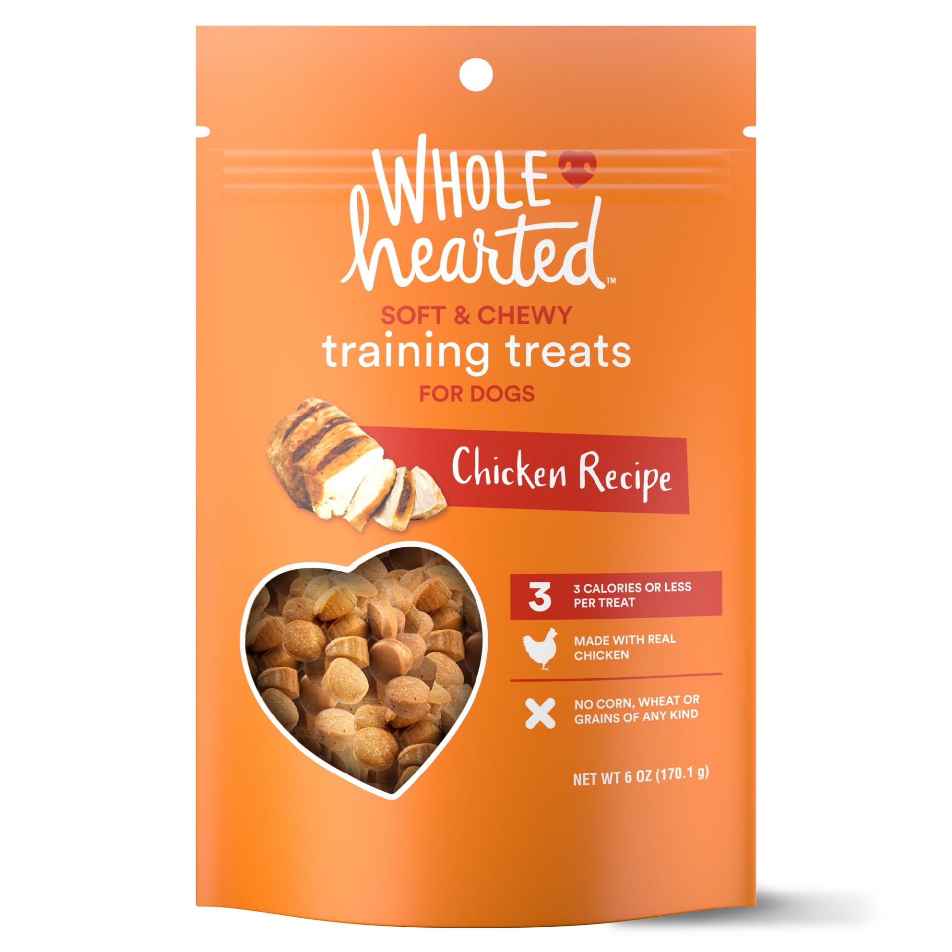 slide 1 of 1, WholeHearted Grain Free Soft and Chewy Chicken Recipe Dog Training Treats, 6 oz