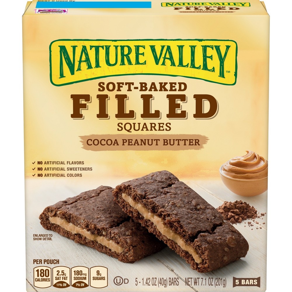 slide 2 of 3, Nature Valley Soft Baked Filled Squares Cocoa Peanut Butter, 5 ct; 1.42 oz