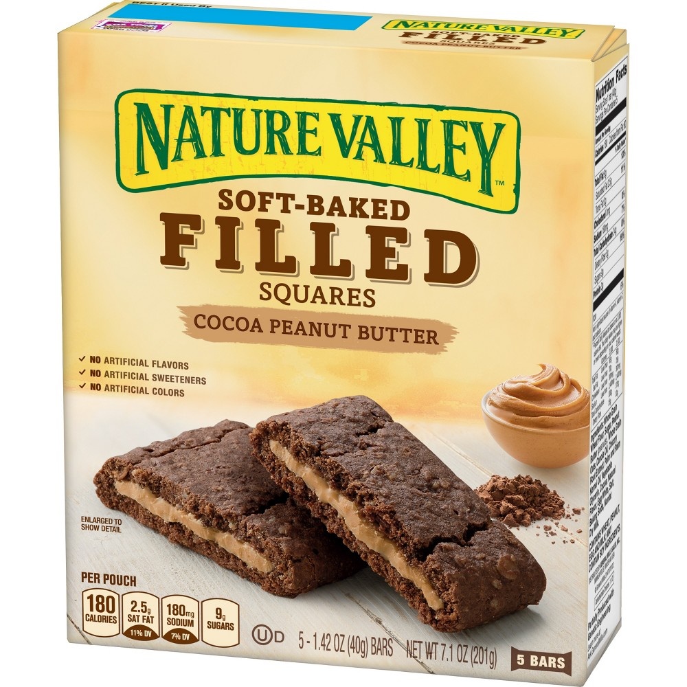 slide 3 of 3, Nature Valley Soft Baked Filled Squares Cocoa Peanut Butter, 5 ct; 1.42 oz