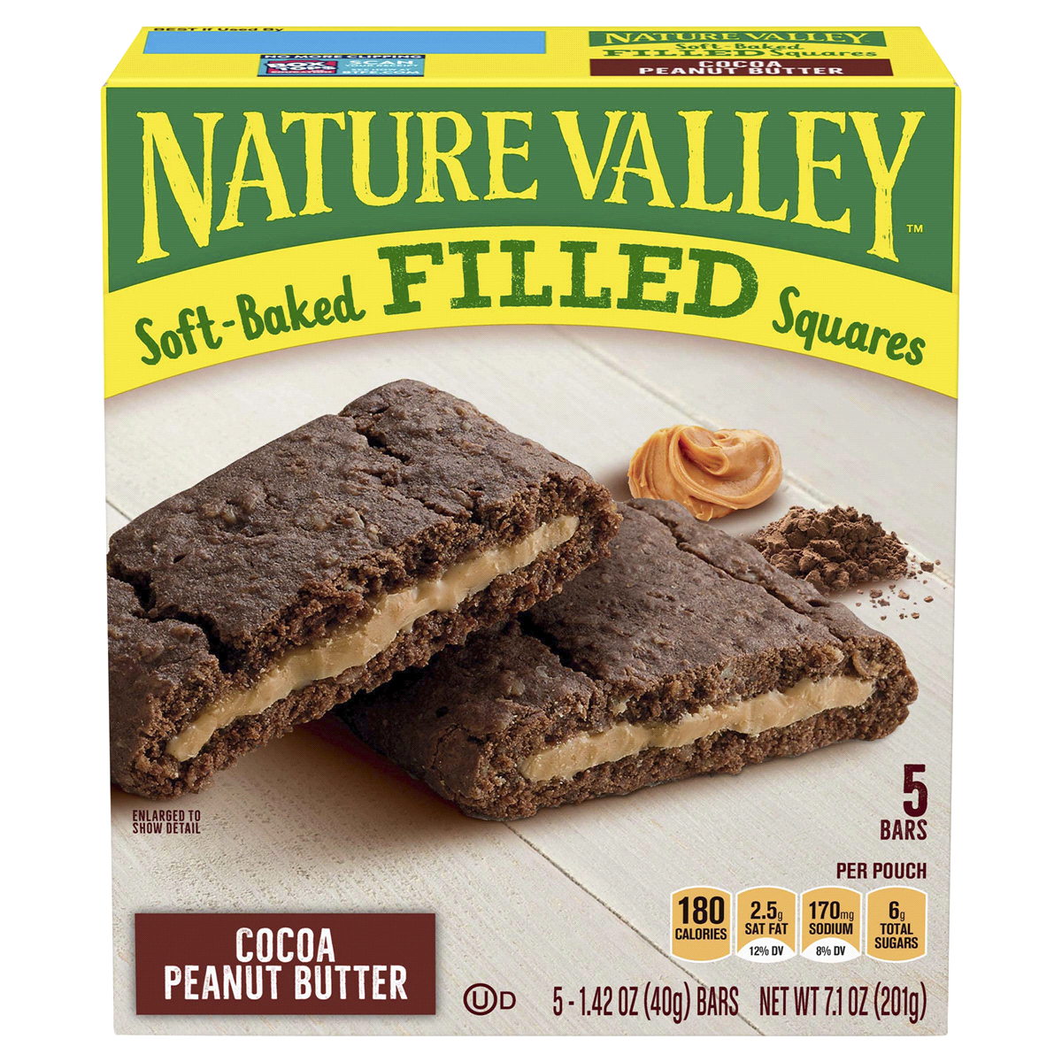 slide 1 of 3, Nature Valley Soft Baked Filled Squares Cocoa Peanut Butter, 5 ct; 1.42 oz