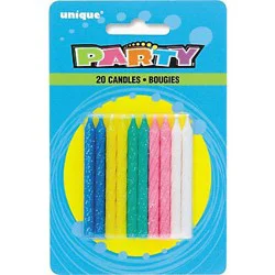 Unique Industries Spiral Glitter Candles, Assorted Colors
