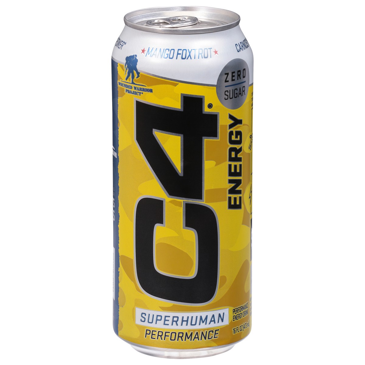 slide 1 of 4, C4 Energy, C4 Energy - Yellow Can, Carbonated, Mango Foxtrot, 16 oz