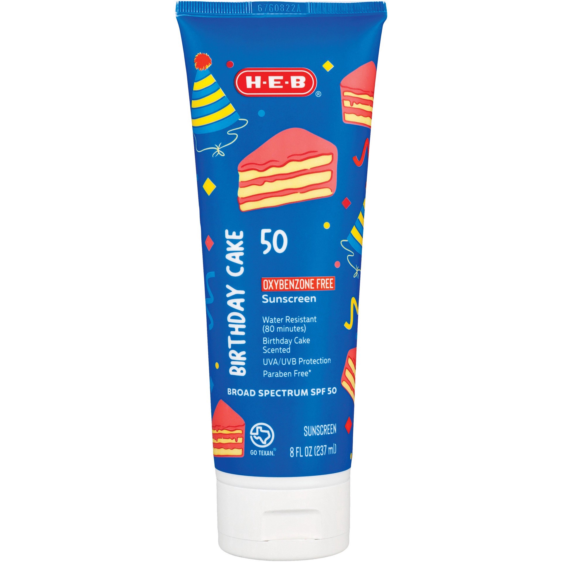 slide 1 of 1, H-E-B Kids Oxybenzone Free Birthday Cake Sunscreen Lotion – SPF 50, 8 oz