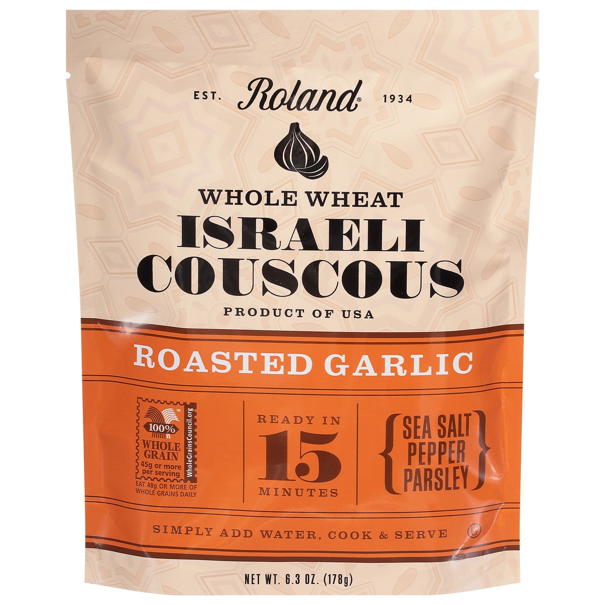 slide 1 of 14, Roland Whole Wheat Roasted Garlic Israeli Couscous 6.3 oz, 6.3 oz