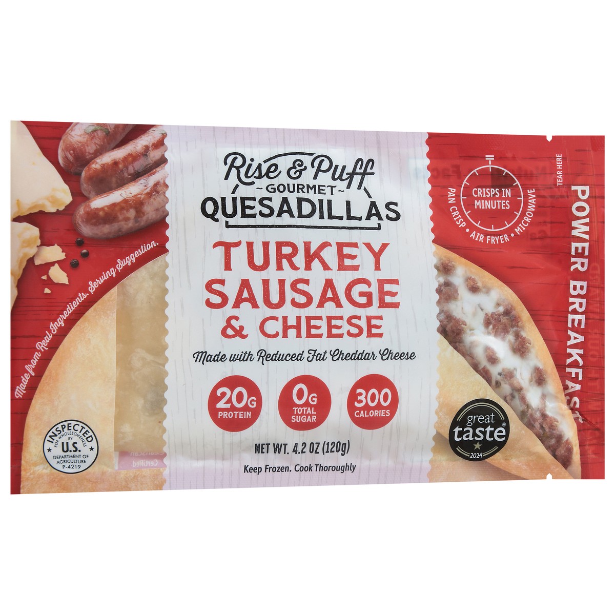slide 4 of 13, Rise & Puff Gourmet Turkey Sausage & Cheese Quesadillas 4.2 oz, 4.2 oz