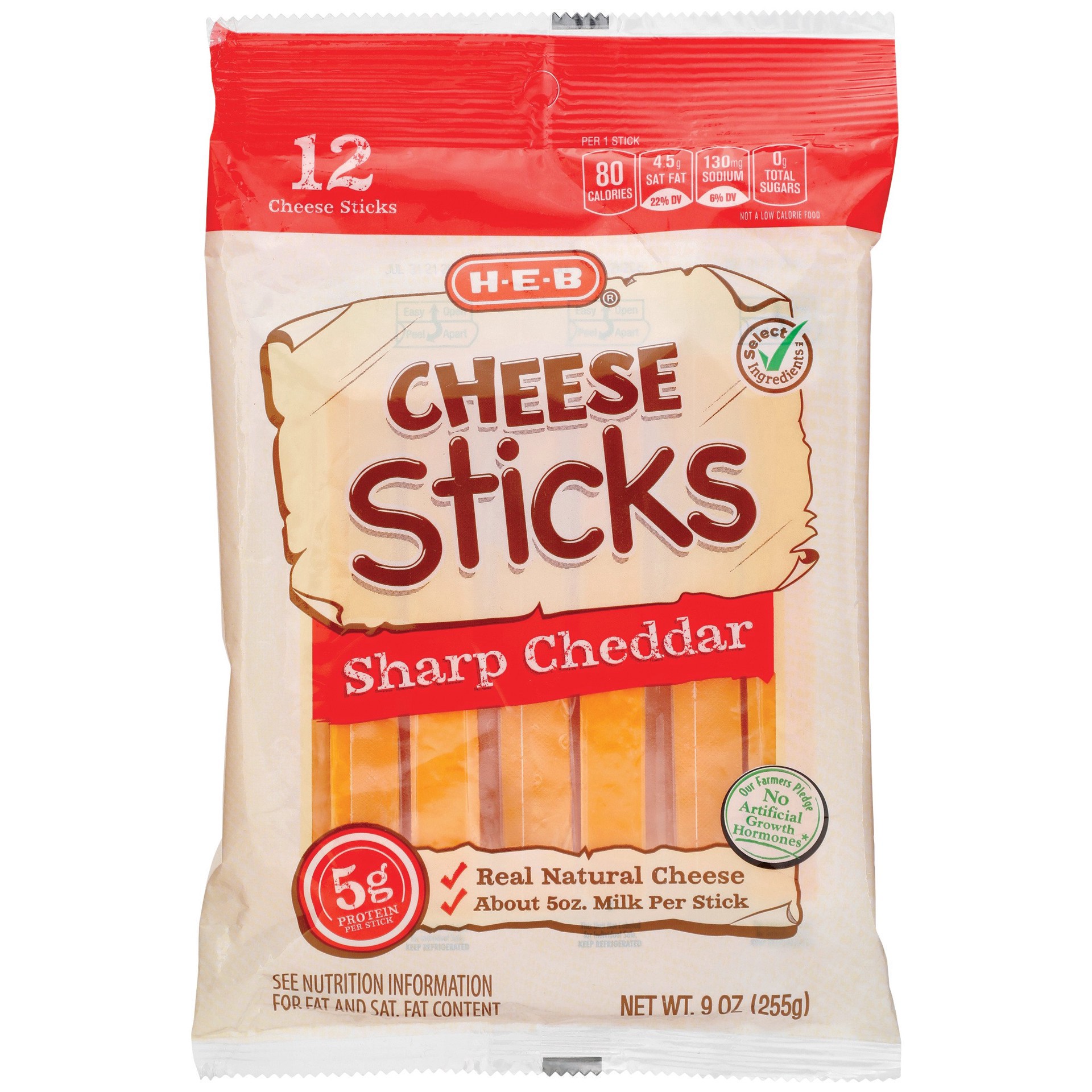 slide 1 of 1, H-E-B Sharp Cheddar Cheese Sticks, 12 ct, 9 oz