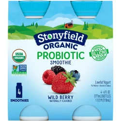 Stonyfield Organic Probiotic Wild Berry Lowfat Yogurt Smoothies