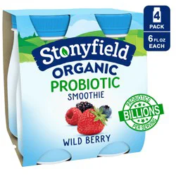 Stonyfield Organic Probiotic Wild Berry Lowfat Yogurt Smoothies 4 ct Bottles