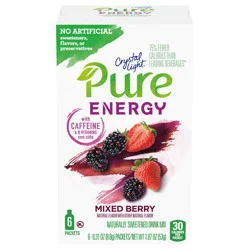 Crystal Light Pure Energy Mixed Berry Naturally Flavored Powdered Drink Mix with Caffeine & No Artificial Sweeteners, 6 ct On-the-Go Packets