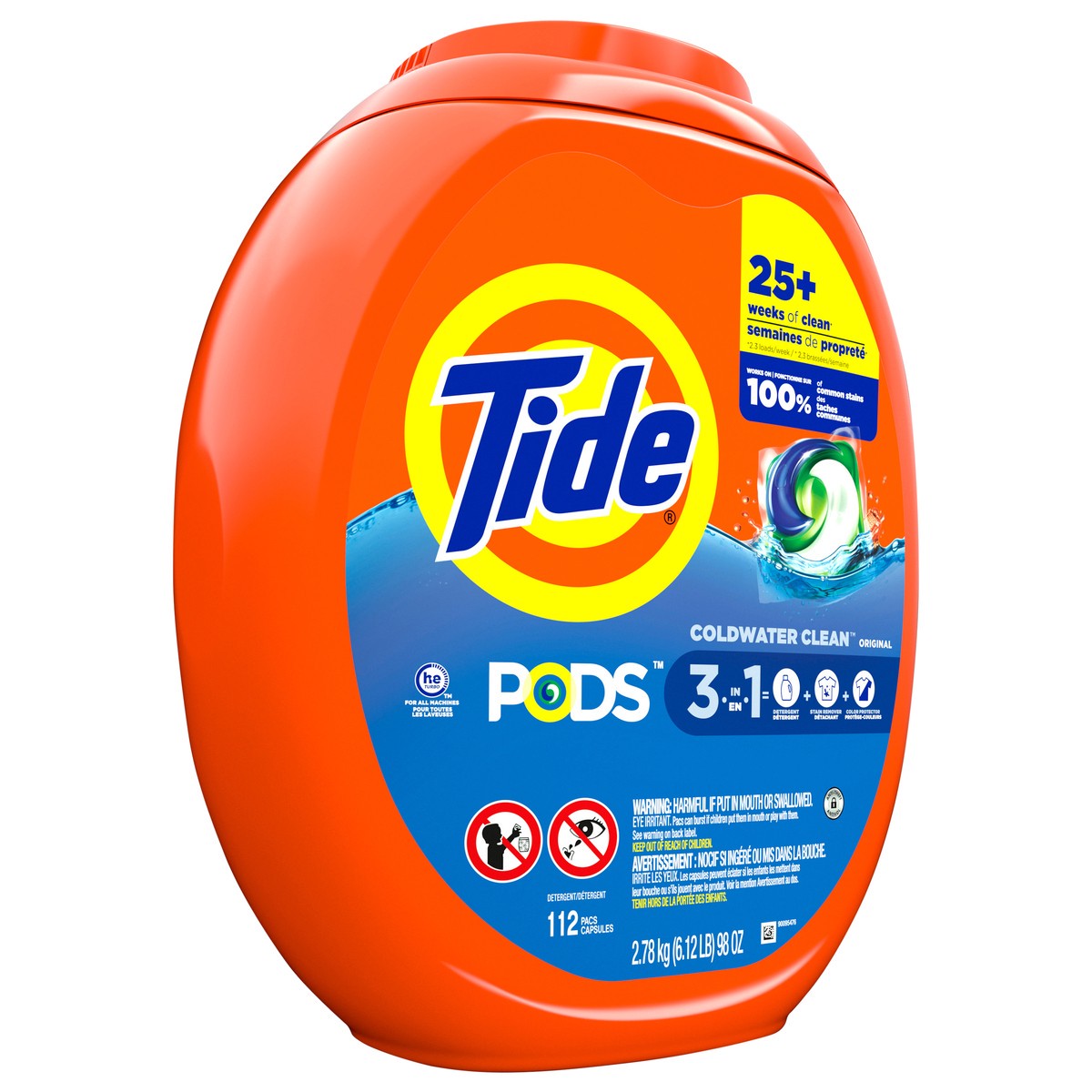 slide 2 of 4, Tide PODS Laundry Detergent Pacs, Original Scent, 112 Count, Powerful 3-in-1 Clean in one Step, HE Compatible, 112 ct