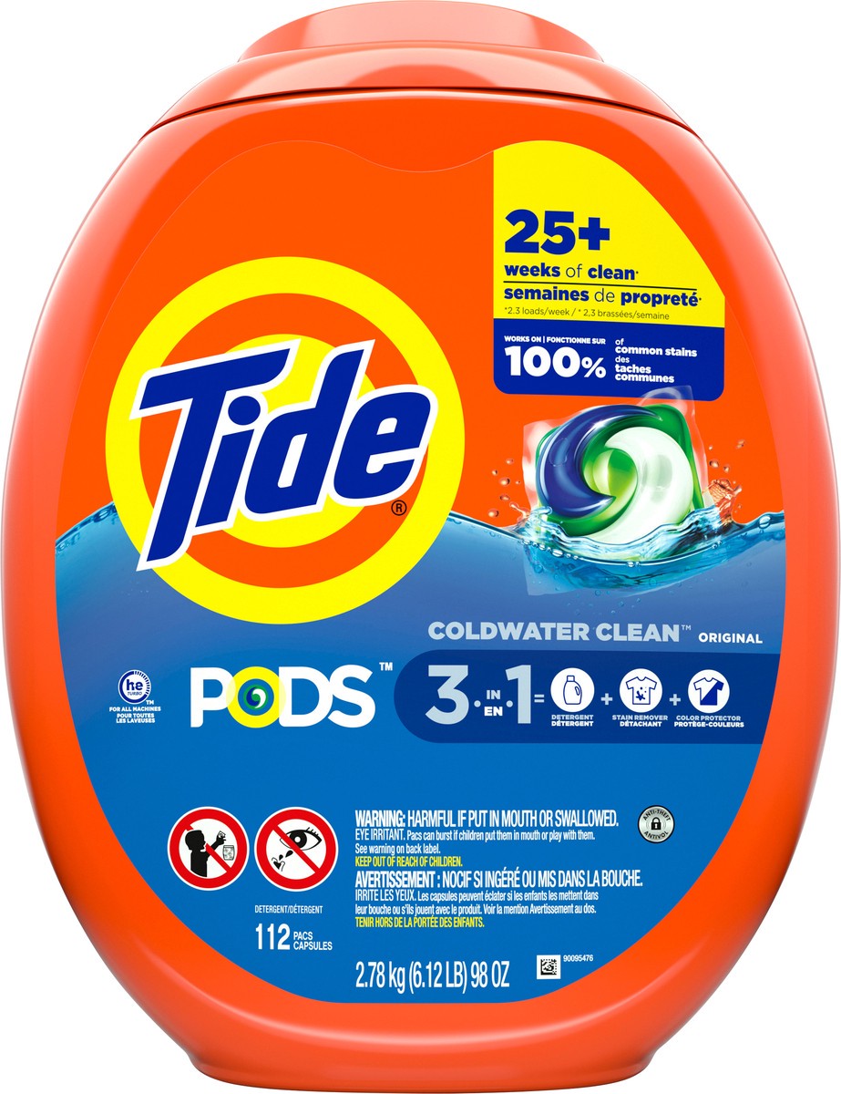 slide 4 of 4, Tide PODS Laundry Detergent Pacs, Original Scent, 112 Count, Powerful 3-in-1 Clean in one Step, HE Compatible, 112 ct