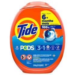 Tide PODS laundry detergent pacs, 3-in-1 Stain Remover, Odor Fighter, Color Protector, 112 Count, HE compatible, Original Scent