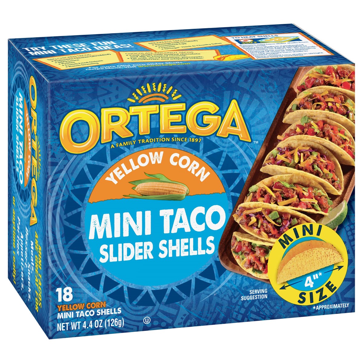 slide 6 of 14, Ortega Mini Yellow Corn Taco Shells, Kosher, 18 Count, 4.4 oz, 18 ct