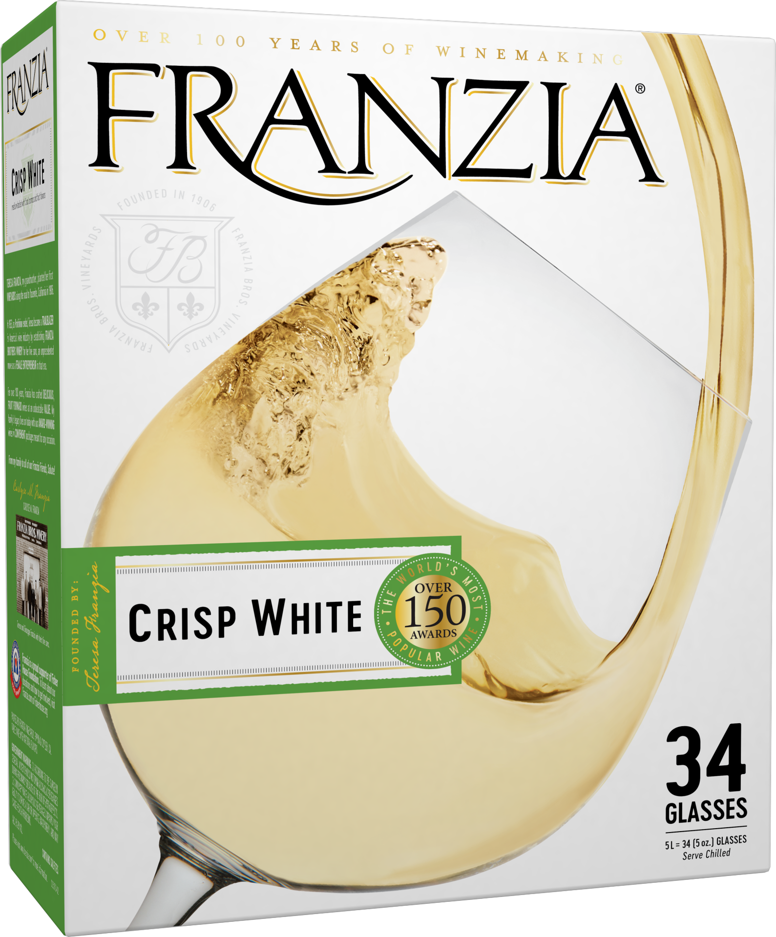 slide 1 of 4, Franzia Crisp White White Wine, 5 liter box
