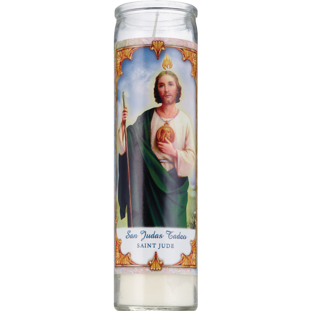 slide 1 of 1, PRAYER CANDLE Star Novena Candle 8" White "San Judas", 8 in