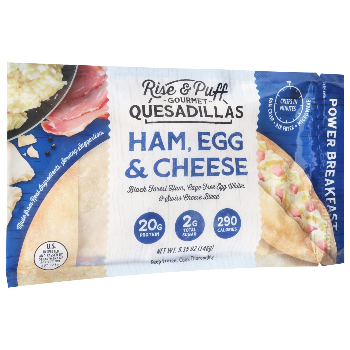 slide 8 of 13, Rise & Puff Gourmet Ham, Egg & Cheese Quesadillas 5.15 oz, 5.15 oz
