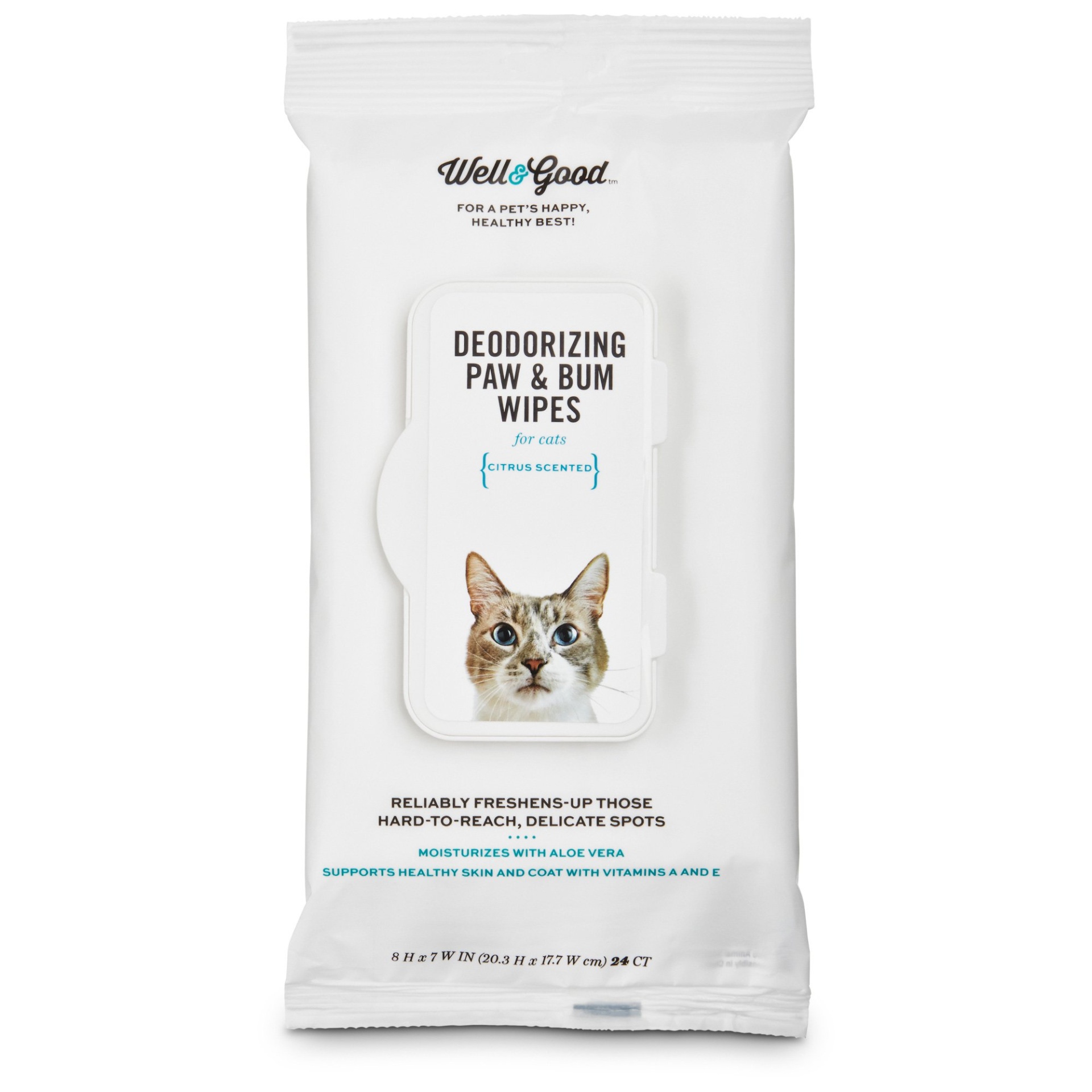 slide 1 of 1, Well & Good Deodorizing Paw and Bum Cat Wipes, 24 ct