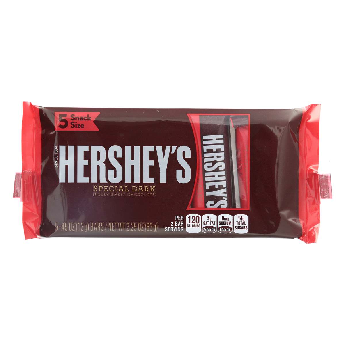 slide 1 of 1, Hershey's Special Dark Mildly Sweet Chocolate Snack Size, 5 ct; 0.45 oz