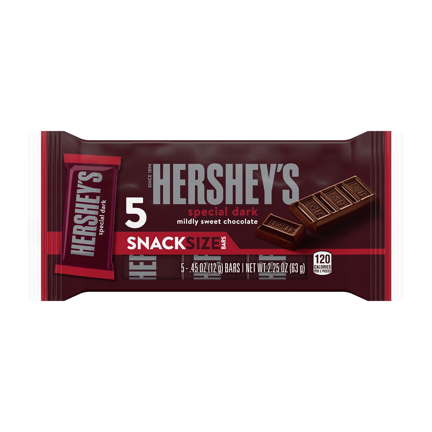 slide 1 of 4, Hershey's SPECIAL DARK Mildly Sweet Chocolate Snack Size, Candy Bars, 0.45 oz (5 Count), 0.45 oz