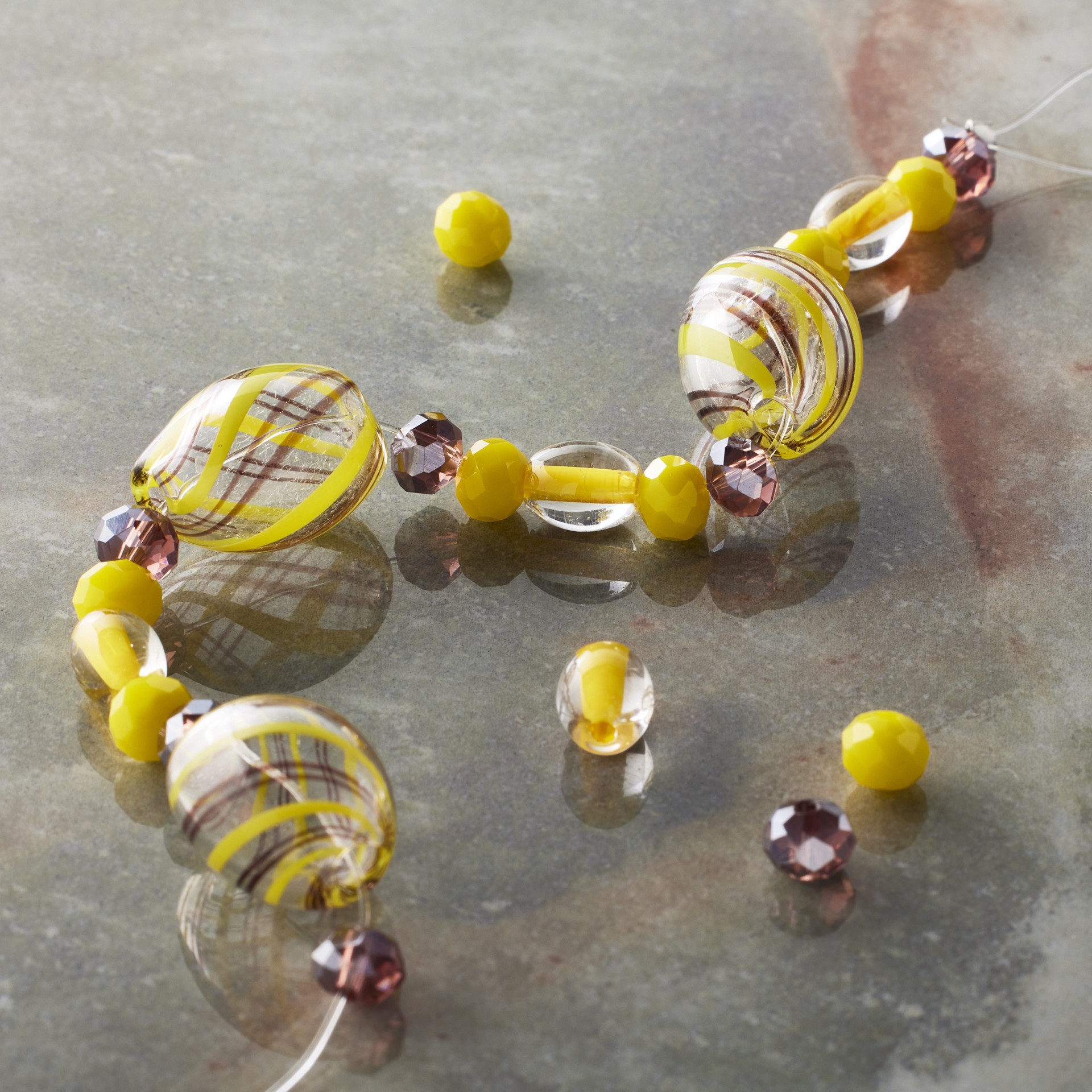 slide 3 of 3, Yellow Lampwork Glass Stripe Oval Beads By Bead Landing, 15mm-19mm