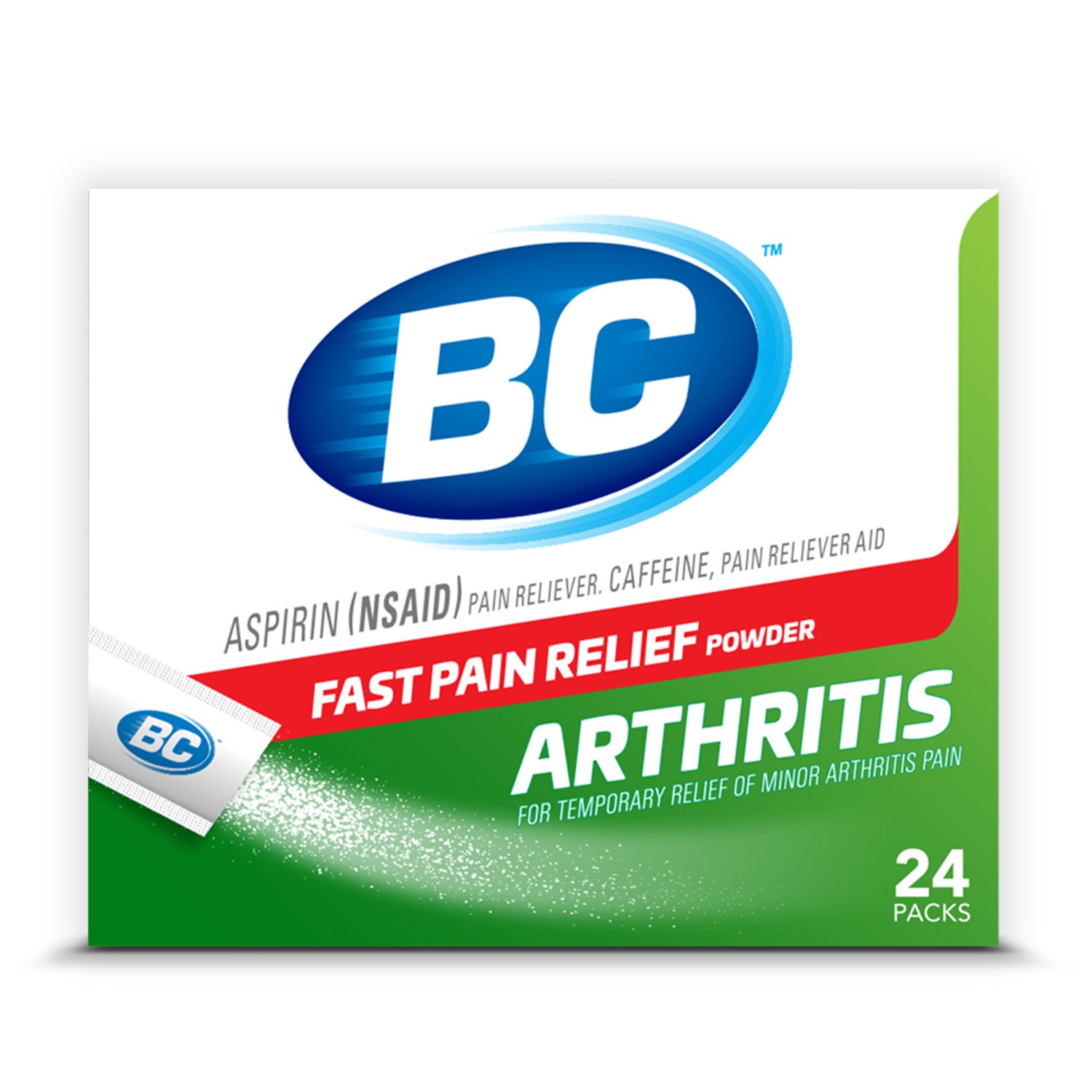 slide 1 of 4, BC Powder Arthritis Pain Reliever, Aspirin Dissolve Packs, 24 Count Powder Packets, 24 ct