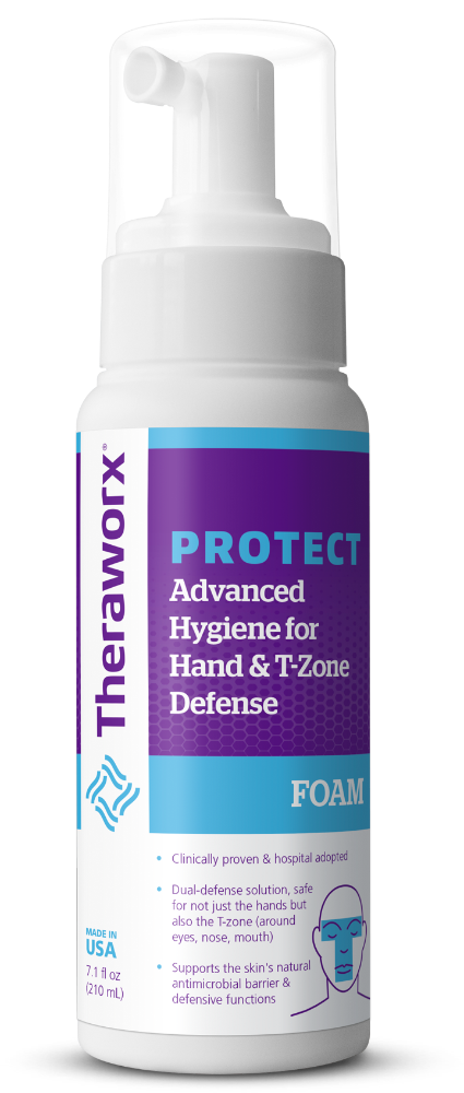 slide 1 of 1, Theraworx Protect Advanced Hygiene For Hand & T-Zone Defense Foam, 7.1 fl oz