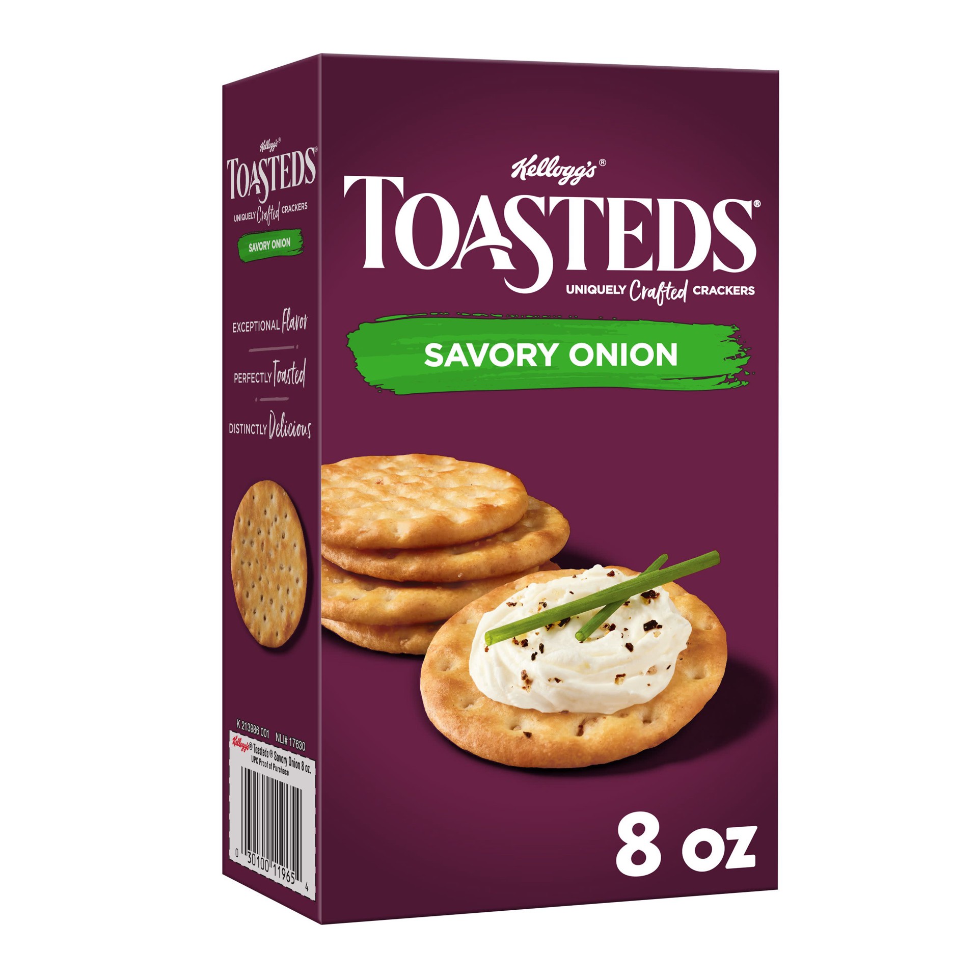 slide 1 of 5, Toasteds Kellogg's Toasteds Crackers, Savory Onion, 8 oz, 8 oz