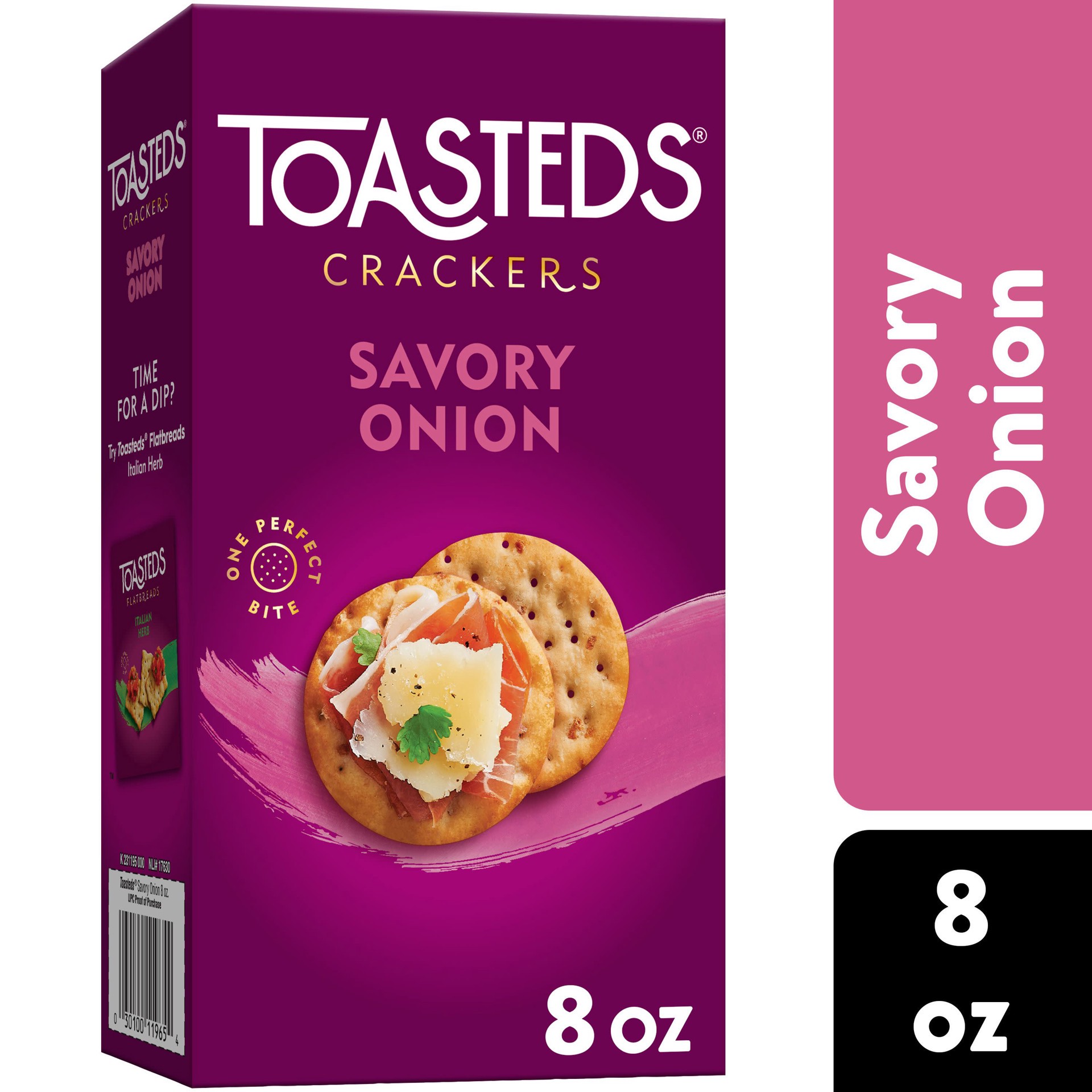 slide 1 of 5, Toasteds Crackers, Party Snacks, Lunch Snacks, Savory Onion, 8oz Box, 1 Box, 8 oz