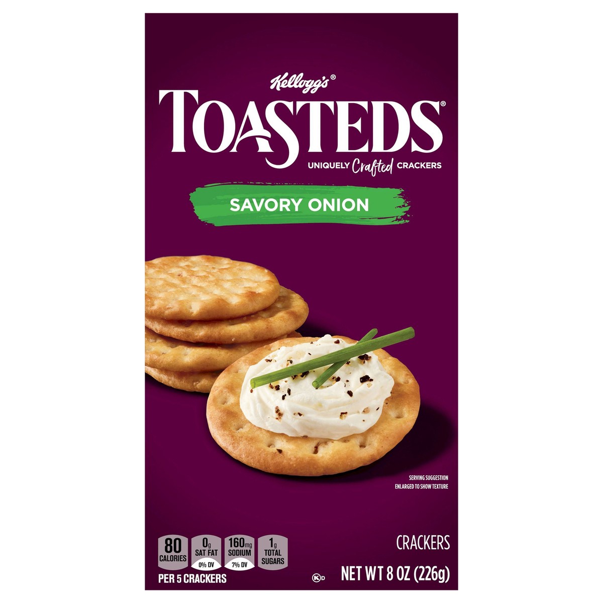 slide 1 of 5, Toasteds Crackers, Party Snacks, Lunch Snacks, Savory Onion, 8oz Box, 1 Box, 8 oz