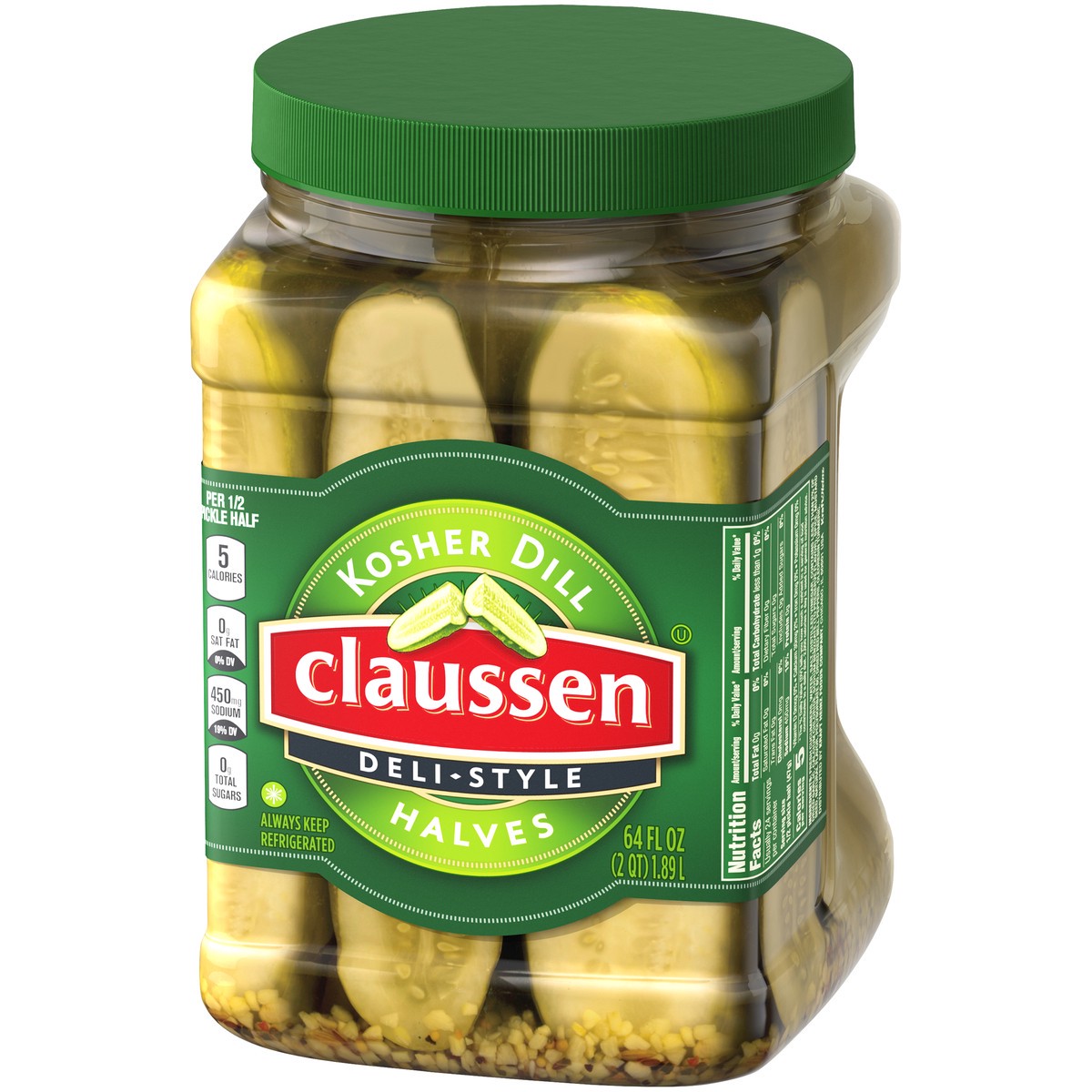 slide 6 of 14, Claussen Kosher Dill Pickle Halves, 64 fl. oz. Container, 64 fl oz