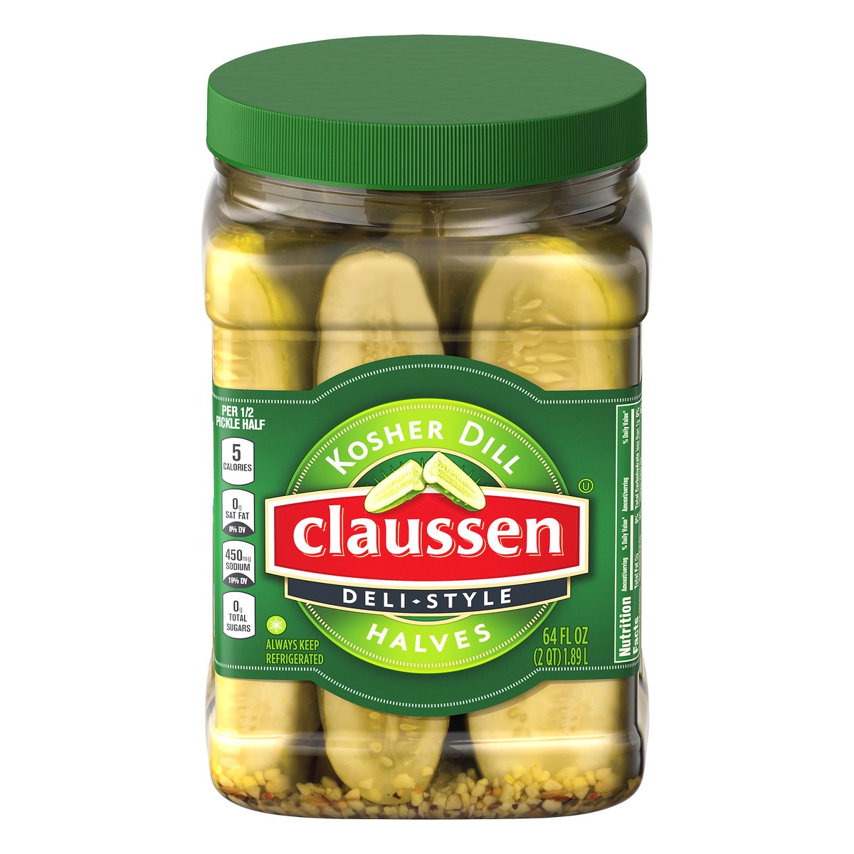 slide 9 of 14, Claussen Kosher Dill Pickle Halves, 64 fl. oz. Container, 64 fl oz