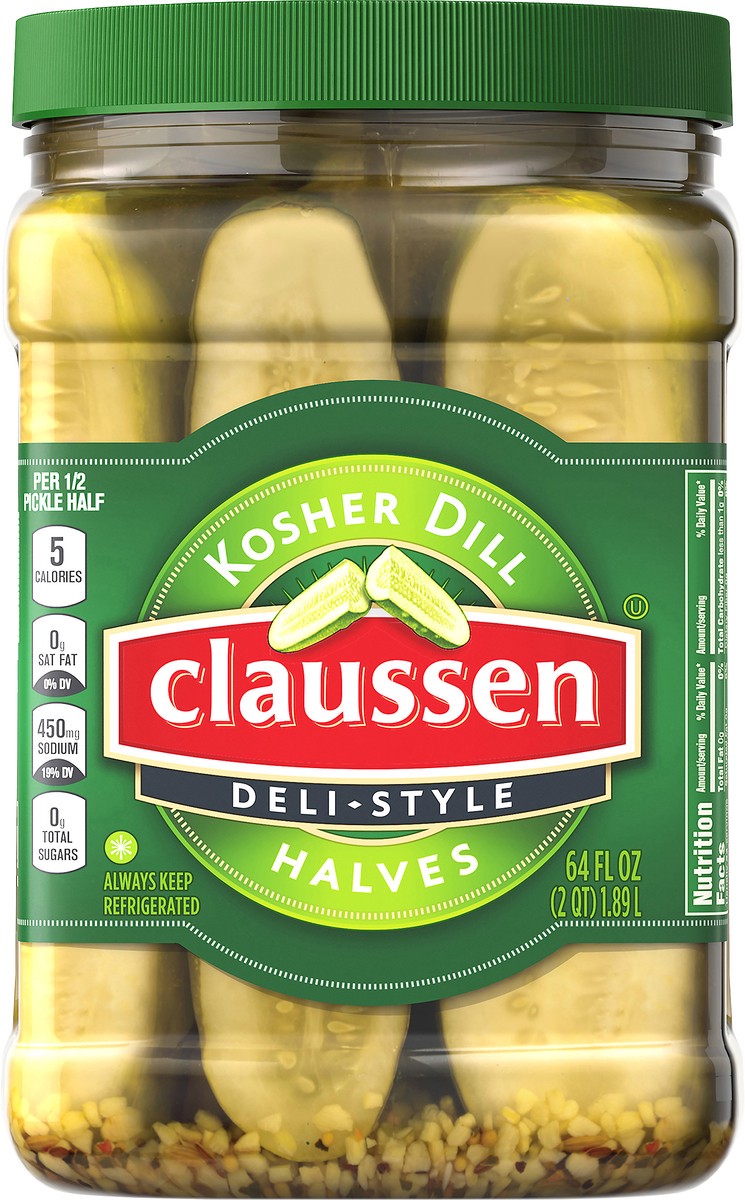 slide 1 of 14, Claussen Kosher Deli-Style Pickle Halves\, 64 fl oz Jar, 64 fl oz