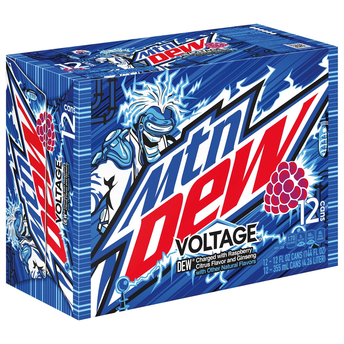 slide 6 of 6, Mountain Dew Voltage DEW Soda Charged With Raspberry Citrus Flavor And Ginseng - 12 ct, 12 ct