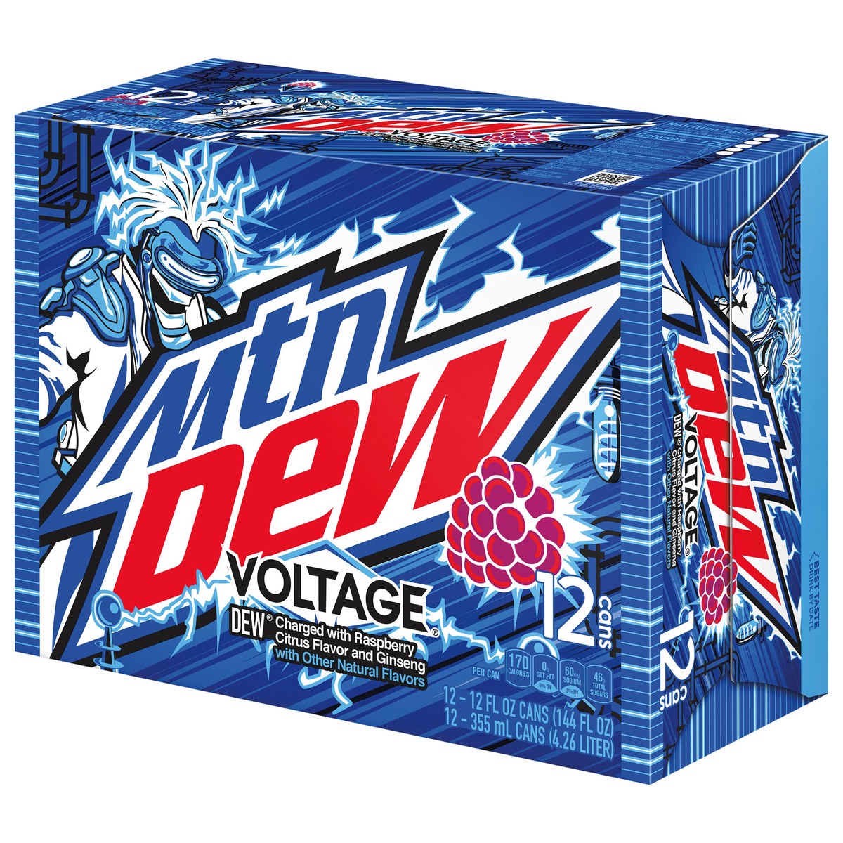 slide 2 of 6, Mountain Dew Voltage DEW Soda Charged With Raspberry Citrus Flavor And Ginseng - 12 ct, 12 ct